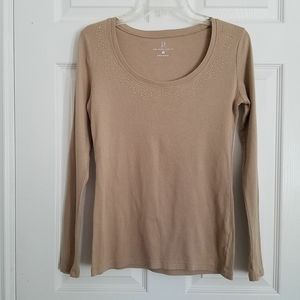 New York & Company Tan Sequined Long Sleeve Top